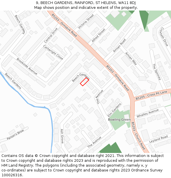 9, BEECH GARDENS, RAINFORD, ST HELENS, WA11 8DJ: Location map and indicative extent of plot