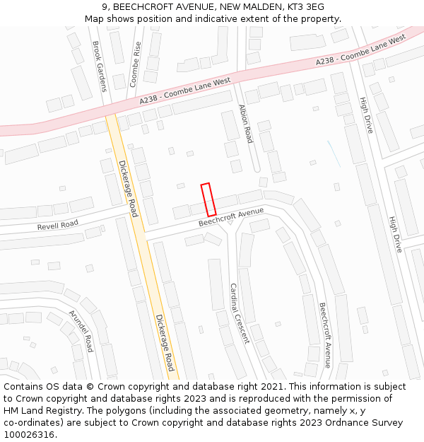 9, BEECHCROFT AVENUE, NEW MALDEN, KT3 3EG: Location map and indicative extent of plot