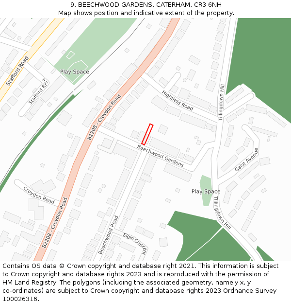 9, BEECHWOOD GARDENS, CATERHAM, CR3 6NH: Location map and indicative extent of plot