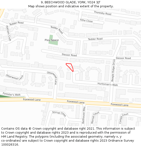 9, BEECHWOOD GLADE, YORK, YO24 3JT: Location map and indicative extent of plot