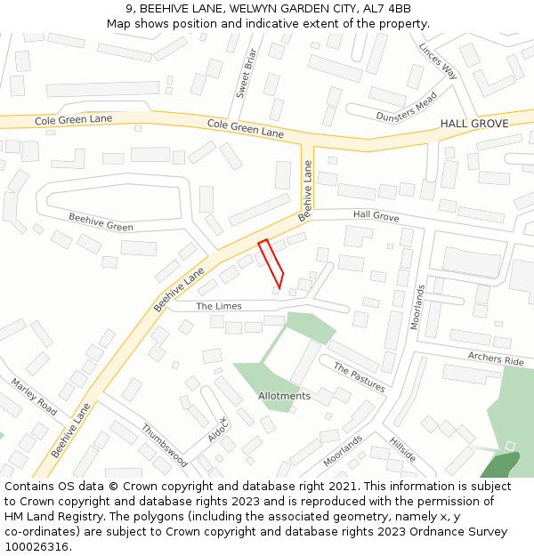 9, BEEHIVE LANE, WELWYN GARDEN CITY, AL7 4BB: Location map and indicative extent of plot