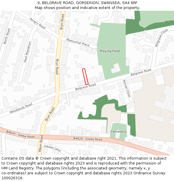 9, BELGRAVE ROAD, GORSEINON, SWANSEA, SA4 6RF: Location map and indicative extent of plot