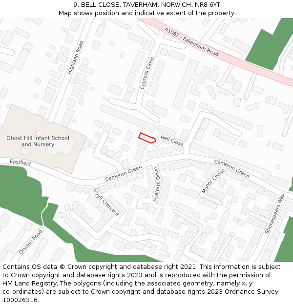 9, BELL CLOSE, TAVERHAM, NORWICH, NR8 6YT: Location map and indicative extent of plot