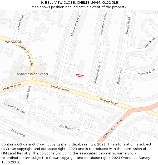 9, BELL VIEW CLOSE, CHELTENHAM, GL52 5LE: Location map and indicative extent of plot