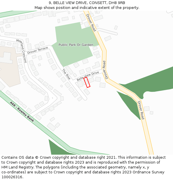 9, BELLE VIEW DRIVE, CONSETT, DH8 9RB: Location map and indicative extent of plot