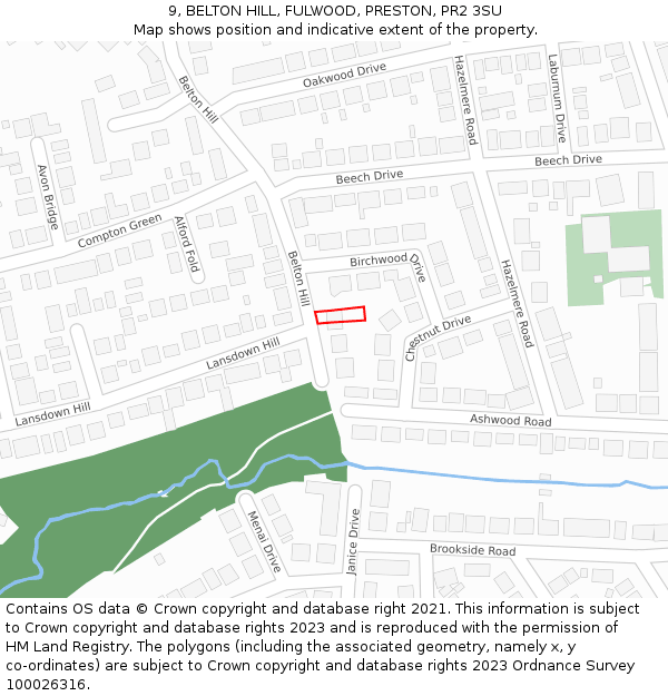 9, BELTON HILL, FULWOOD, PRESTON, PR2 3SU: Location map and indicative extent of plot