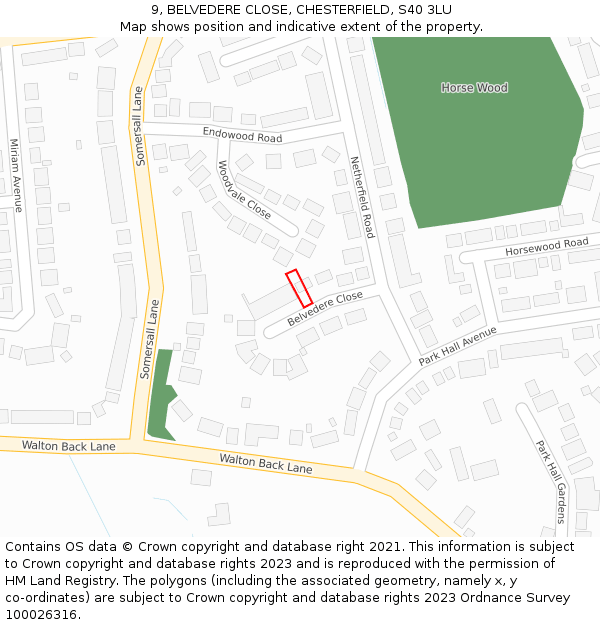 9, BELVEDERE CLOSE, CHESTERFIELD, S40 3LU: Location map and indicative extent of plot