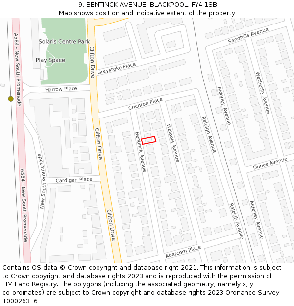 9, BENTINCK AVENUE, BLACKPOOL, FY4 1SB: Location map and indicative extent of plot