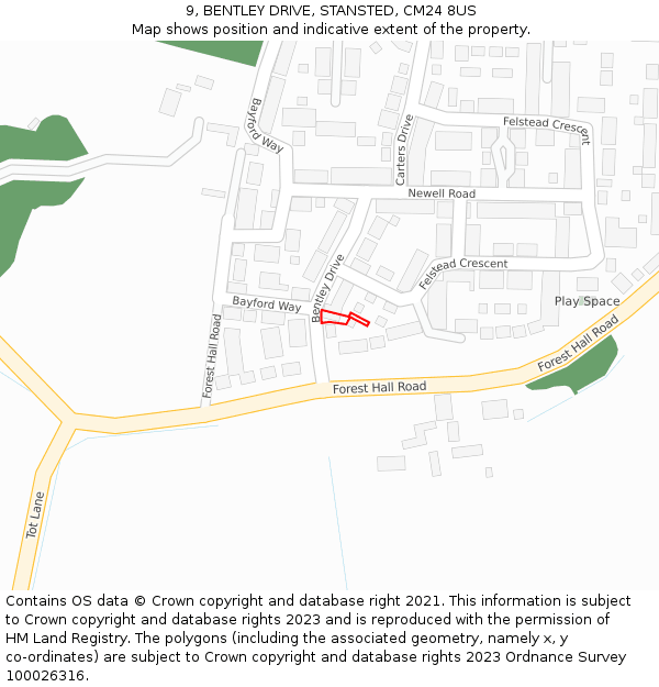 9, BENTLEY DRIVE, STANSTED, CM24 8US: Location map and indicative extent of plot