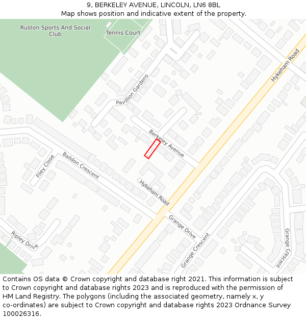 9, BERKELEY AVENUE, LINCOLN, LN6 8BL: Location map and indicative extent of plot