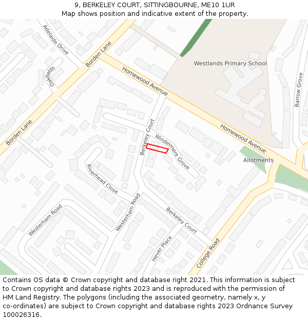 9, BERKELEY COURT, SITTINGBOURNE, ME10 1UR: Location map and indicative extent of plot