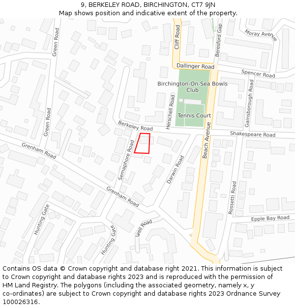 9, BERKELEY ROAD, BIRCHINGTON, CT7 9JN: Location map and indicative extent of plot