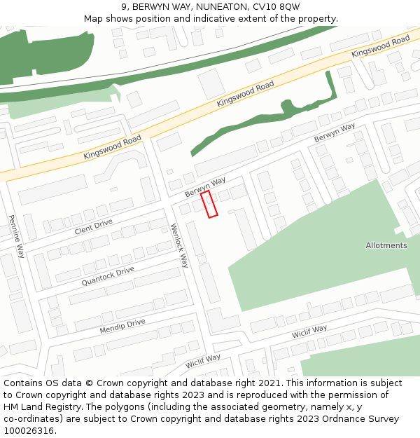 9, BERWYN WAY, NUNEATON, CV10 8QW: Location map and indicative extent of plot