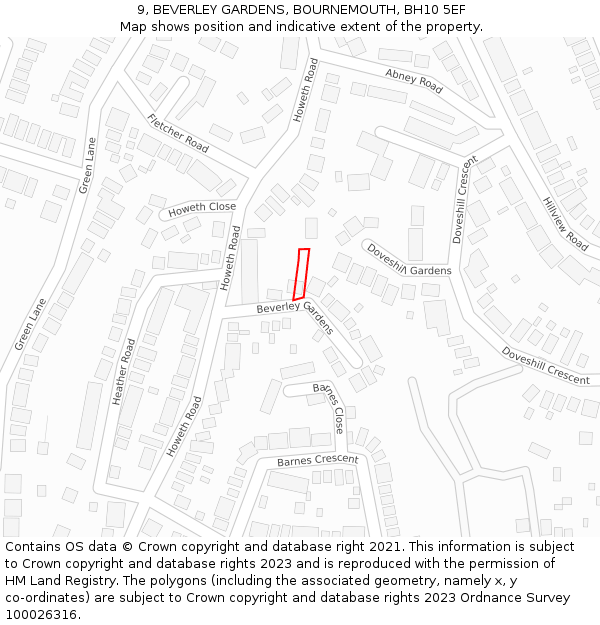 9, BEVERLEY GARDENS, BOURNEMOUTH, BH10 5EF: Location map and indicative extent of plot