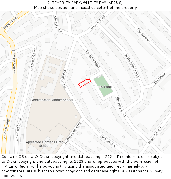 9, BEVERLEY PARK, WHITLEY BAY, NE25 8JL: Location map and indicative extent of plot