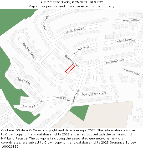 9, BEVERSTON WAY, PLYMOUTH, PL6 7DY: Location map and indicative extent of plot