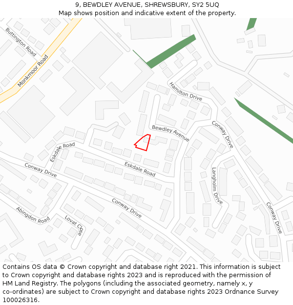 9, BEWDLEY AVENUE, SHREWSBURY, SY2 5UQ: Location map and indicative extent of plot