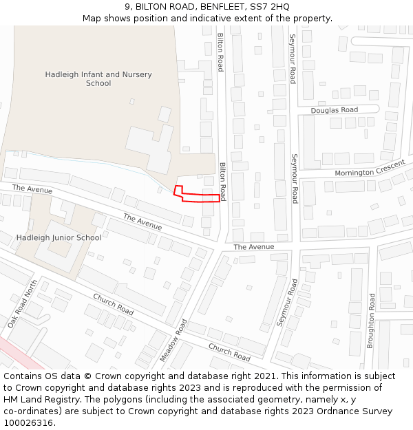 9, BILTON ROAD, BENFLEET, SS7 2HQ: Location map and indicative extent of plot