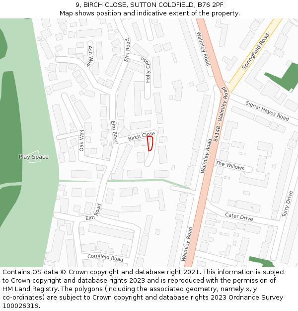 9, BIRCH CLOSE, SUTTON COLDFIELD, B76 2PF: Location map and indicative extent of plot