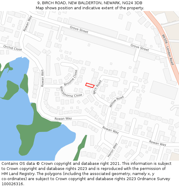 9, BIRCH ROAD, NEW BALDERTON, NEWARK, NG24 3DB: Location map and indicative extent of plot