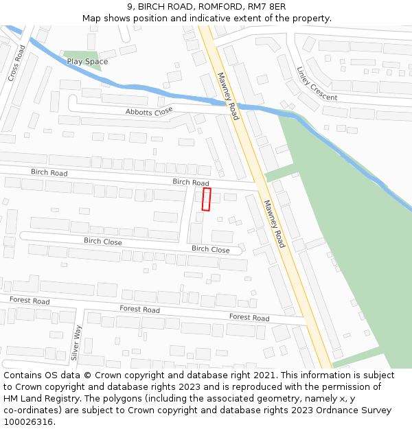 9, BIRCH ROAD, ROMFORD, RM7 8ER: Location map and indicative extent of plot