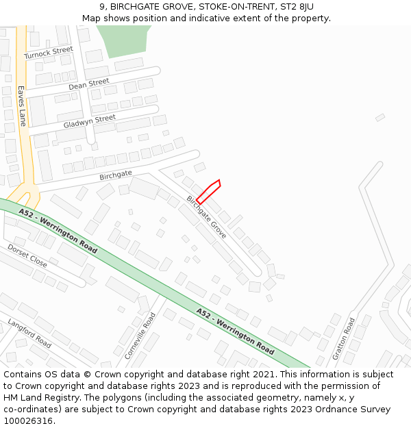 9, BIRCHGATE GROVE, STOKE-ON-TRENT, ST2 8JU: Location map and indicative extent of plot