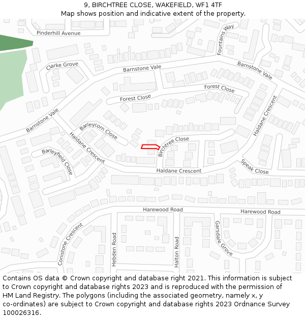 9, BIRCHTREE CLOSE, WAKEFIELD, WF1 4TF: Location map and indicative extent of plot
