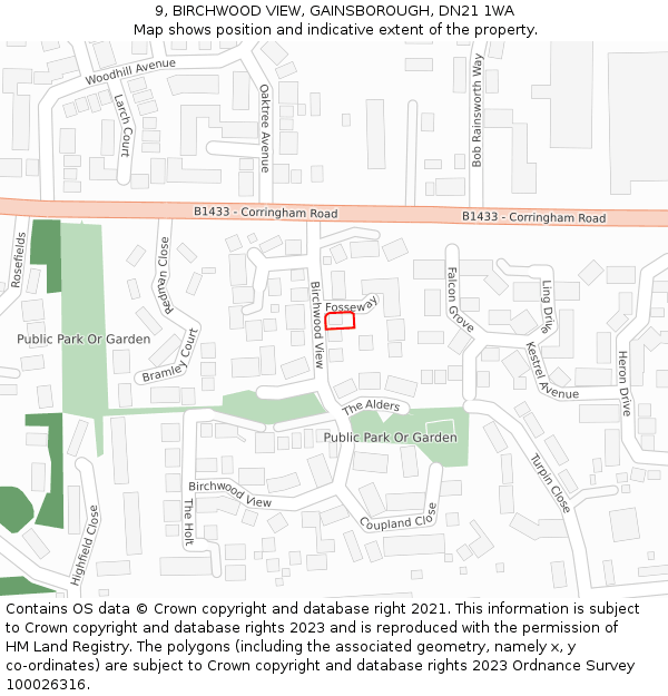 9, BIRCHWOOD VIEW, GAINSBOROUGH, DN21 1WA: Location map and indicative extent of plot