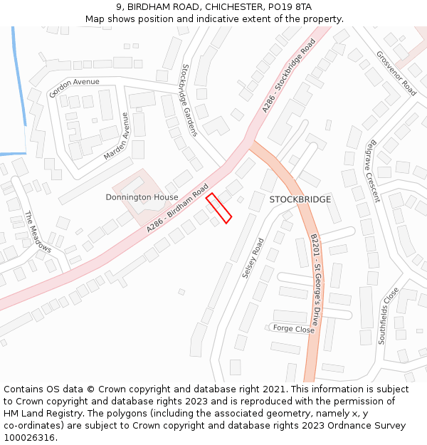 9, BIRDHAM ROAD, CHICHESTER, PO19 8TA: Location map and indicative extent of plot