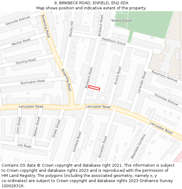 9, BIRKBECK ROAD, ENFIELD, EN2 0DX: Location map and indicative extent of plot