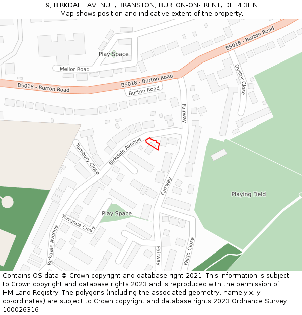 9, BIRKDALE AVENUE, BRANSTON, BURTON-ON-TRENT, DE14 3HN: Location map and indicative extent of plot