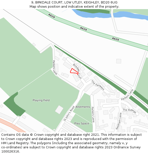 9, BIRKDALE COURT, LOW UTLEY, KEIGHLEY, BD20 6UG: Location map and indicative extent of plot