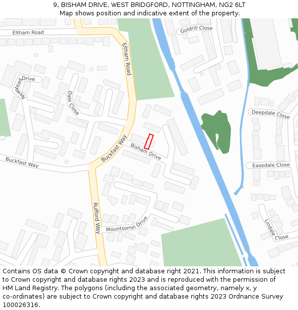 9, BISHAM DRIVE, WEST BRIDGFORD, NOTTINGHAM, NG2 6LT: Location map and indicative extent of plot