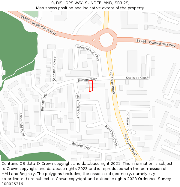 9, BISHOPS WAY, SUNDERLAND, SR3 2SJ: Location map and indicative extent of plot