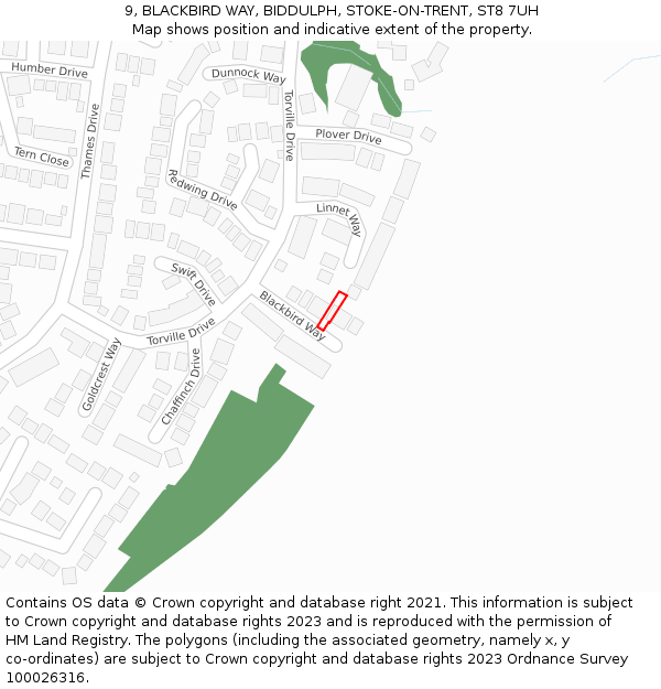 9, BLACKBIRD WAY, BIDDULPH, STOKE-ON-TRENT, ST8 7UH: Location map and indicative extent of plot
