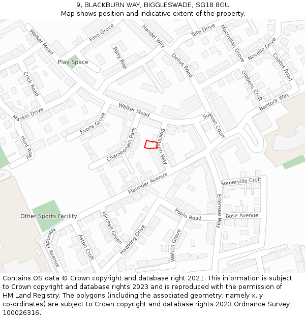 9, BLACKBURN WAY, BIGGLESWADE, SG18 8GU: Location map and indicative extent of plot