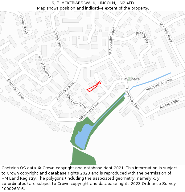 9, BLACKFRIARS WALK, LINCOLN, LN2 4FD: Location map and indicative extent of plot