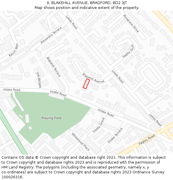 9, BLAKEHILL AVENUE, BRADFORD, BD2 3JT: Location map and indicative extent of plot