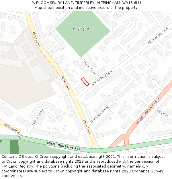 9, BLOOMSBURY LANE, TIMPERLEY, ALTRINCHAM, WA15 6LU: Location map and indicative extent of plot