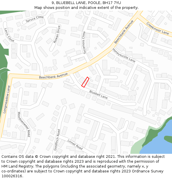 9, BLUEBELL LANE, POOLE, BH17 7YU: Location map and indicative extent of plot