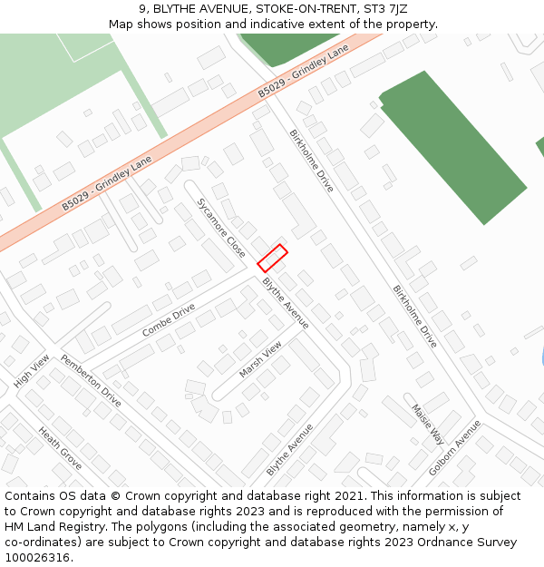 9, BLYTHE AVENUE, STOKE-ON-TRENT, ST3 7JZ: Location map and indicative extent of plot