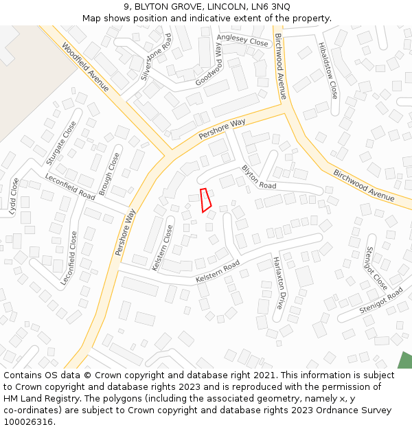 9, BLYTON GROVE, LINCOLN, LN6 3NQ: Location map and indicative extent of plot