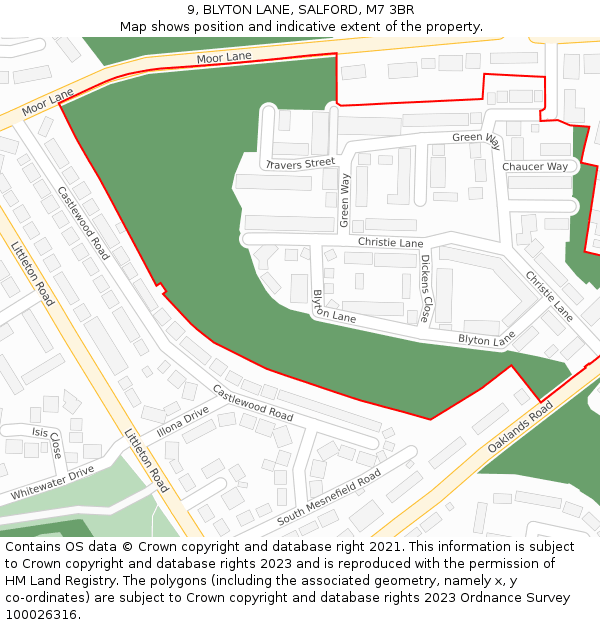 9, BLYTON LANE, SALFORD, M7 3BR: Location map and indicative extent of plot