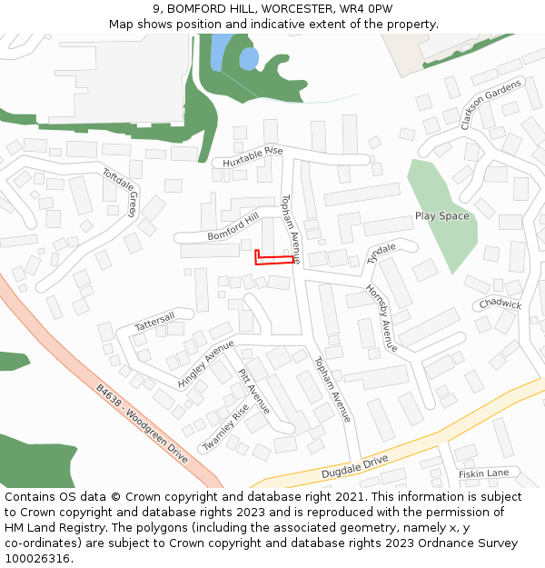 9, BOMFORD HILL, WORCESTER, WR4 0PW: Location map and indicative extent of plot