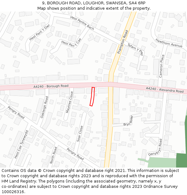 9, BOROUGH ROAD, LOUGHOR, SWANSEA, SA4 6RP: Location map and indicative extent of plot