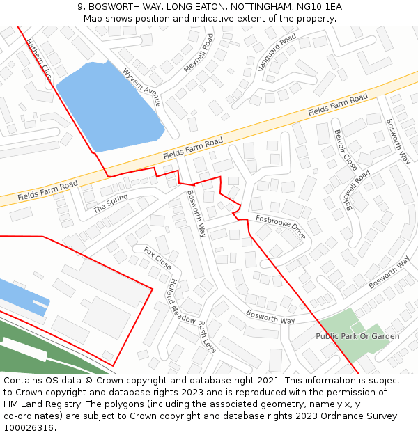 9, BOSWORTH WAY, LONG EATON, NOTTINGHAM, NG10 1EA: Location map and indicative extent of plot