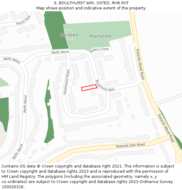 9, BOULTHURST WAY, OXTED, RH8 0HT: Location map and indicative extent of plot