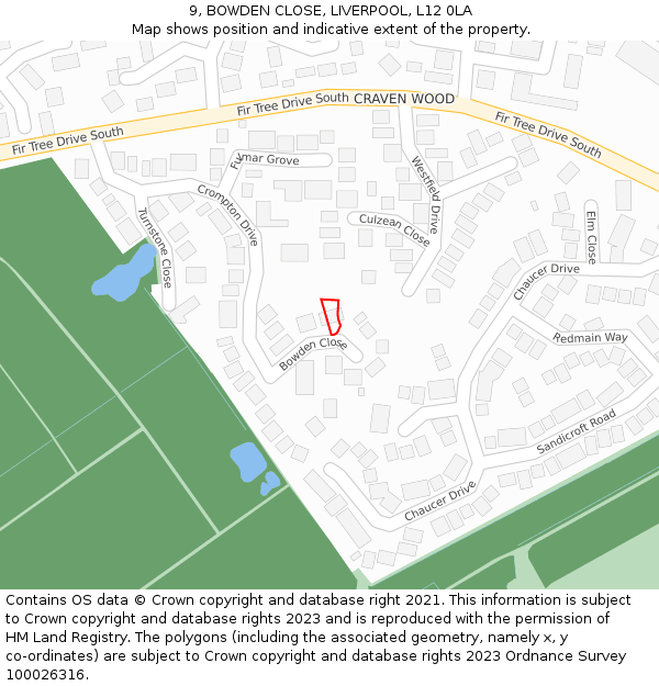 9, BOWDEN CLOSE, LIVERPOOL, L12 0LA: Location map and indicative extent of plot