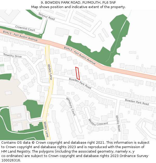 9, BOWDEN PARK ROAD, PLYMOUTH, PL6 5NF: Location map and indicative extent of plot