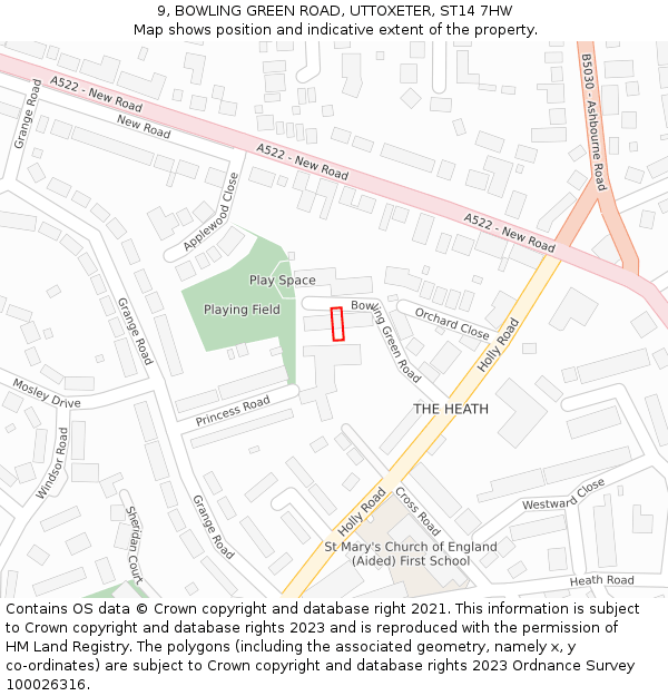 9, BOWLING GREEN ROAD, UTTOXETER, ST14 7HW: Location map and indicative extent of plot
